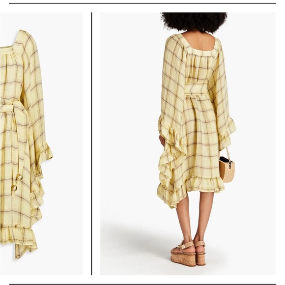 LISA MARIE FERNANDEZ Gathered Checked Linen-Blend Gauze Dress 2 - Picture 3 of 14